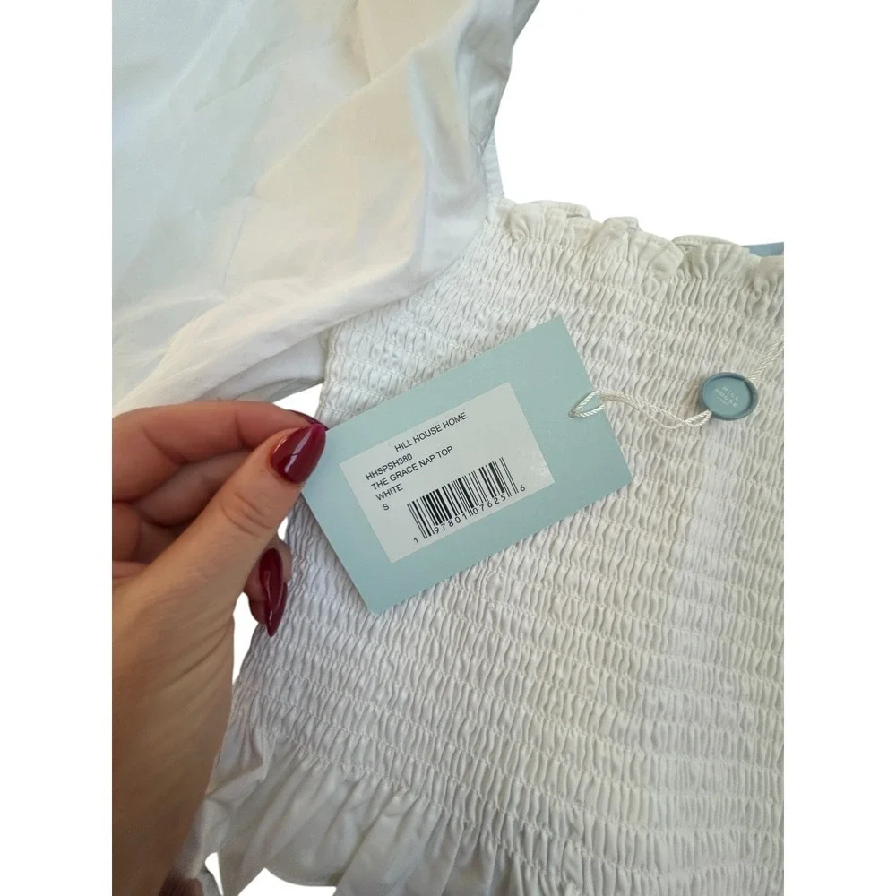 Hill‎ House Home The Grace Nap Top White Smocked Square Neck Puff Sleeve S NWT